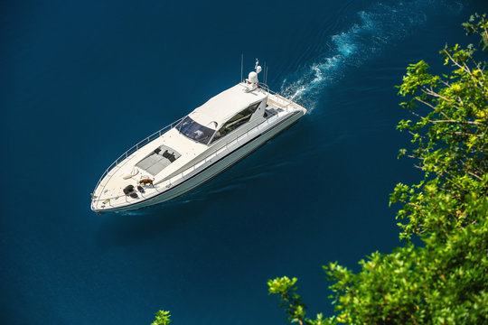 Luxury yacht sailing in Mediterranean Sea near French Riviera, Monaco

