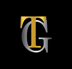 TG initial letter with gold and silver