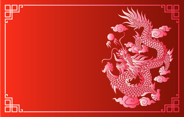 vintage Chinese dragon engraving with retro ornament pattern in