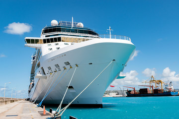 Naklejka premium Cruise ship docked at the pier.