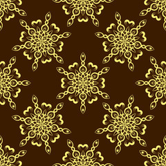Vector Gold Seamless Mandala Pattern over dark brown