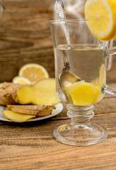 Raw ginger on wood table