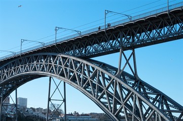 The Dom Luis I Bridge over the river Douro in Porto, Portugal. The bridge was constructed according to Eifel's project