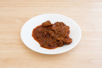 Side view of braised beef on a plate