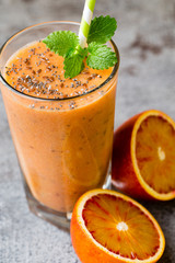 Red Orange Smoothie, decor mint leaves.