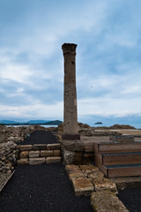 Ruins of old roman city of Nora, island of Sardinia, Italy