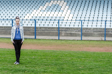 Young girl on the football field