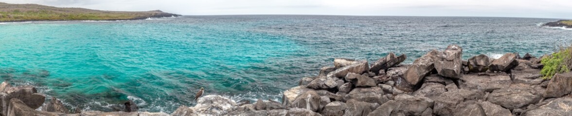 Panorama view of Puerto Chino Beach ,San Cristobal from the rock ,Galapagos