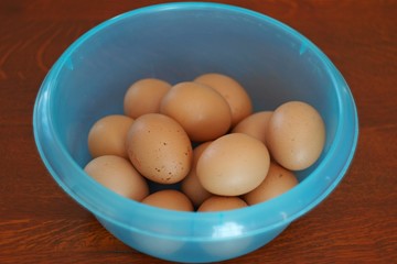 Eggs in a bowl on the table