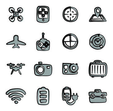 Drone Or Quadcopter Icons Freehand 2 Color