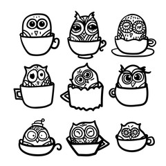 Owls hand drawn set