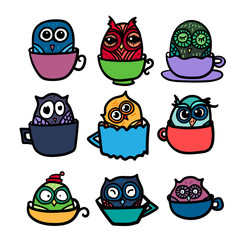 Owls hand drawn set