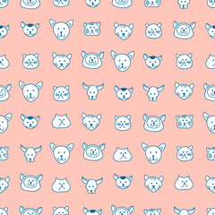 Cute seamless pattern with hand-drawn cat faces