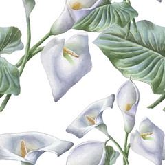 Seamless pattern with watercolor calla. - obrazy, fototapety, plakaty