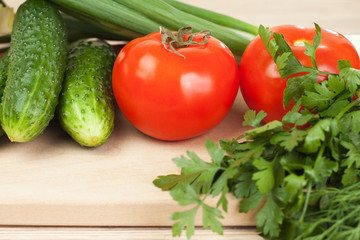 fresh vegetables on the hardboard