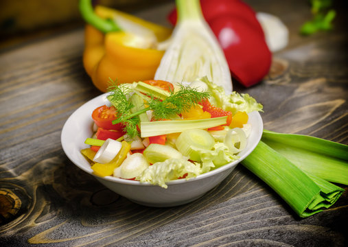 Eating healthy food, vegetarian meal - fresh vegetable salad