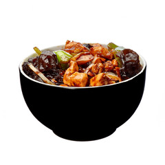 spicy chicken on the hot plate.asian food