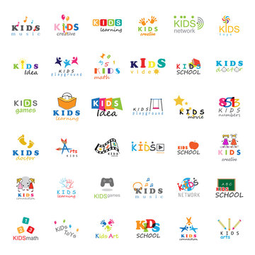 Children Icons Set-Vector Illustration,Graphic Design.For Web,Websites,App,Print,Presentation Templates,Mobile Applications,Promotional Materials.Kids Note,Balloon,Handprints,Book,Vision,Bulb,Collage 
