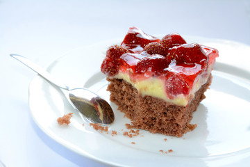 Fresh tasty strawberry cake on a plate
