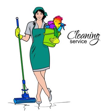 Woman in uniform. Cleaning services.