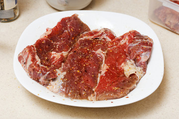 Pieces of raw meat before frying