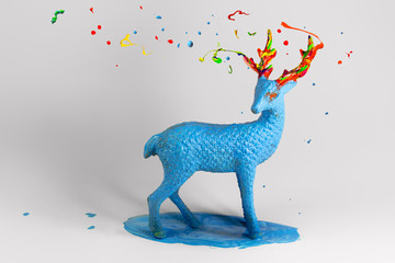 Beautiful fantasy deer with magic melting horns - obrazy, fototapety, plakaty