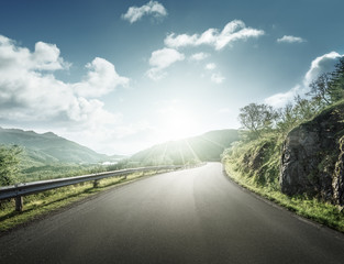 summer road in mountain, Lofoten islands, Norway