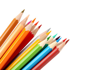 Drawing colourful pencils on a white background, close up