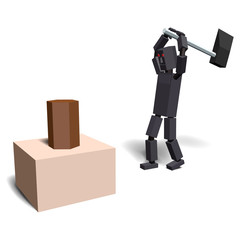 Robot chopping wood. Vector illustration.