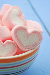 Pink heart shape of marshmallow with filter effect retro vintage