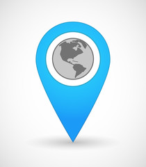 Map mark icon with an America region world globe