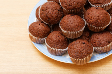 Stack of small chocolate chip muffins