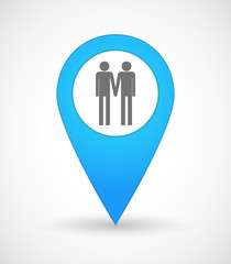 Map mark icon with a gay couple pictogram