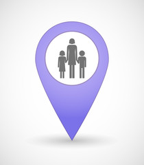Map mark icon with a female single parent family pictogram