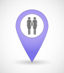 Map mark icon with a lesbian couple pictogram