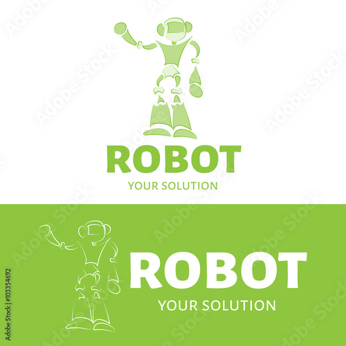 "Vector logo robot. Brand logo in the form of a robot. Green style