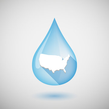 Long Shadow Water Drop Icon With  A Map Of The USA