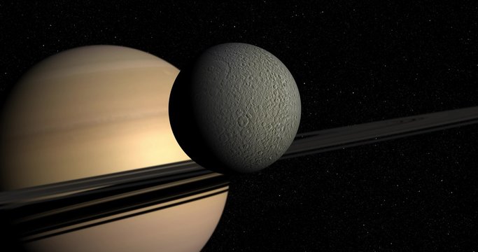 Dramatic flyby of Rhea, in orbit around Saturn. Two versions: 10-second and 20-second. Reversible. Data: NASA/JPL.