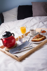 Romantic breakfast in bed.