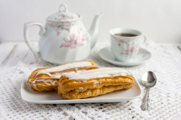 Dessert Eclair with whipped cream