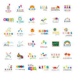 Children Icons Set-Vector Illustration,Graphic Design.For Web,Websites,App,Print,Presentation Templates,Mobile Applications,Promotional Materials.Kids Note,Balloon,Handprints,Book,Logo Bulb,Collage