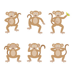 Monkey Set - Isolated On White Background-Vector Illustration,Graphic Design, Editable For Your Design.For Web,Websites,App,Print,Presentation Templates,Mobile Applications And Promotional Materials
