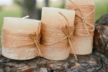 candles, decorated with lace