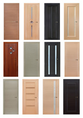 Indoor doors isolated. Set of 12, different colors, texture and shape