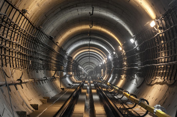 The subway tunnel. Focus on the center of the frame