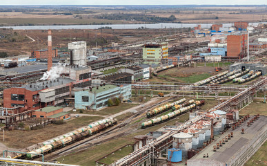Chemical plant for production of acids and ammonia. Top view. Th