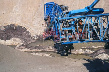 Large excavator machine in the mine