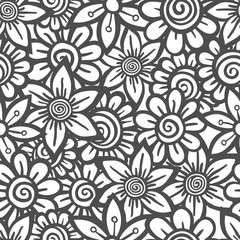 Hand drawn seamless Flower pattern. Doodle style