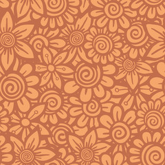 Hand drawn seamless Flower pattern. Doodle style