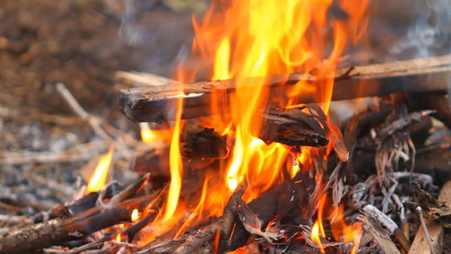 burning wooden beams, close-up
